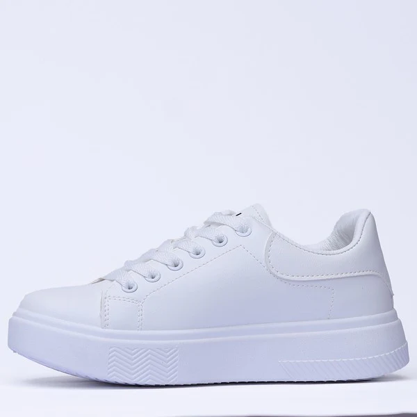 WHITE  Mesh-Textile Side-Logo Lace-up Running Athletic Shoes for Women ,Model RB4 - Image 3
