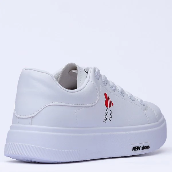 WHITE  Mesh-Textile Side-Logo Lace-up Running Athletic Shoes for Women ,Model RB4 - Image 4